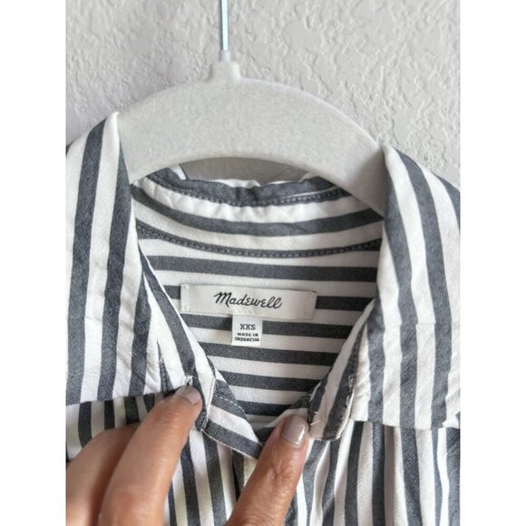 Madewell Women’s Button Up Shirt Size XXS Gray White Gabriel Stripe Collared - Picture 4 of 7
